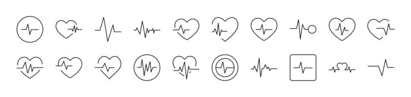 Pulse and Cardiogram Related Icon Set. Editable Stroke. Suitable for Web Sites, Books, Cards, Apps vector
