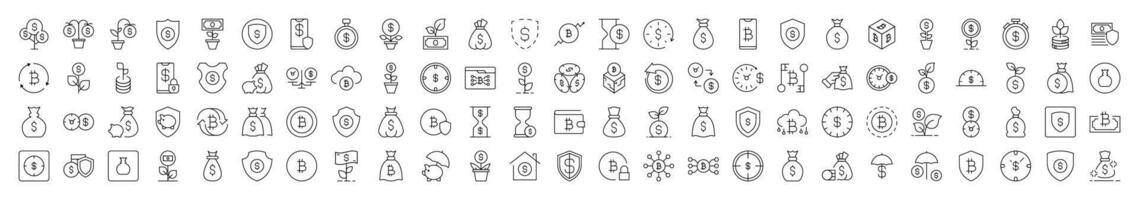 Insurance and Money Savings Icon Collection. Contains Icons of Dollar, Shield, Bag, Wallet that Can Be Used for Design of Cards, Posts, Apps, Web Sites vector