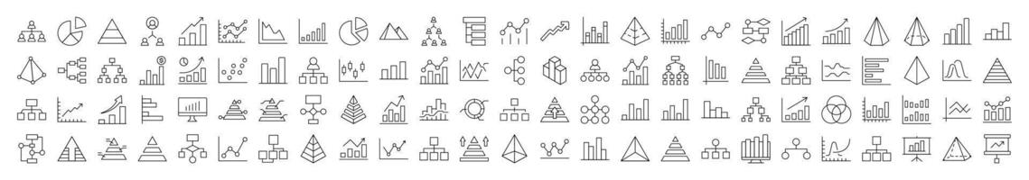 Pie Chart, Hierarchy, Pyramid Outline Simple Linear Image Collection. Editable Stroke. Suitable for Web Sites, Books, Cards, Apps vector