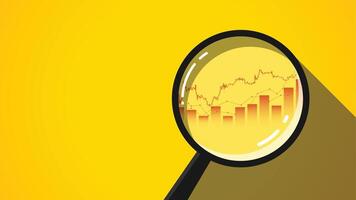 Global market analysis concept. Flat illustration of a magnifying glass and financial chart on a yellow background vector