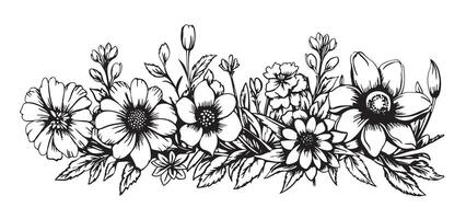 Wild flower field border frame illustration vector