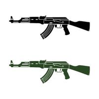 Ak47 silhouettes with white background, Submachine gun icon or sign isolated on white background. vector