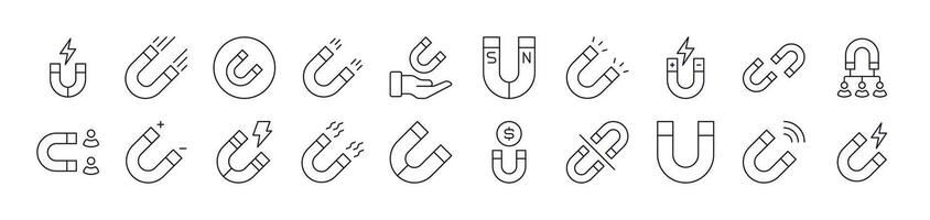 Collection of Line Icons of Magnet. Editable Stroke. Minimalistic Linear Pictogram for Design of Cards, Apps, Banners, Posts vector