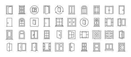 Minimalistic Linear Illustrations of Exterior. Contains Icons of Doors and Windows that Can Be Used for Design of Cards, Posts, Apps, Web Sites vector