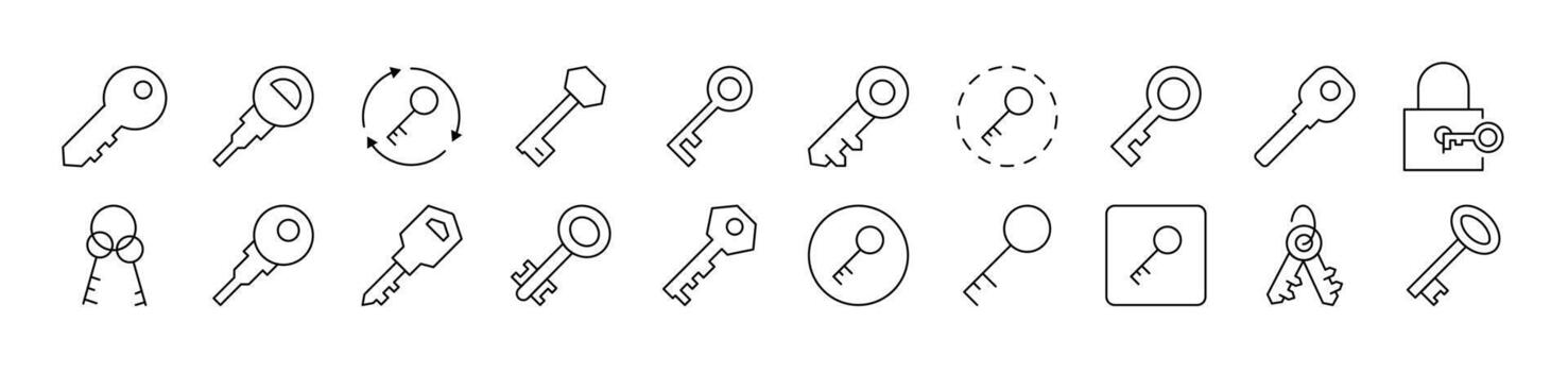 llave para puerta relacionado línea íconos para web sitios, libros, tarjetas, aplicaciones editable ataque. adecuado para web sitios, libros, tarjetas, aplicaciones vector