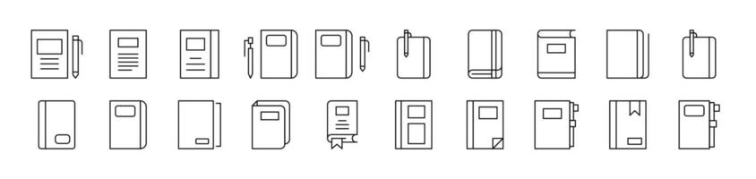 Notebook, Book for Notes Bundle of Thin Icons. Editable Stroke. Suitable for Web Sites, Books, Cards, Apps vector