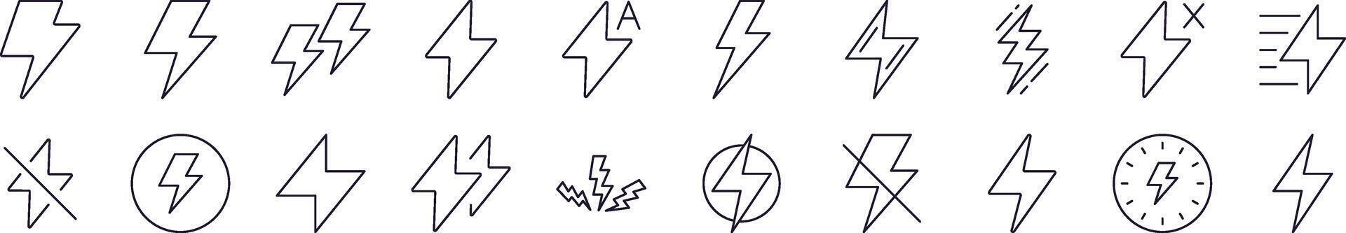 Set of Line Icons of Lightning. Editable Stroke. Minimalistic Linear Pictogram for Design of Cards, Apps, Banners, Posts vector