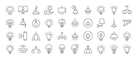Light Bulbs, Lamps, Chandeliers Thin Icons Collection. Editable Stroke. Suitable for Web Sites, Books, Cards, Apps vector