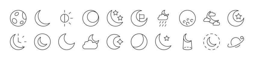 The Moon and Crescent Related Line Icons for Web Sites, Books, Cards, Apps. Editable Stroke. Suitable for Web Sites, Books, Cards, Apps vector