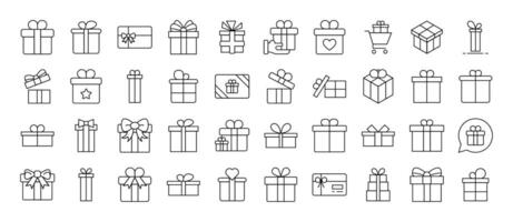 Giftbox, Box for Presents Icon Set for UI, Placards, Books, Apps. Editable Stroke. Suitable for Web Sites, Books, Cards, Apps vector