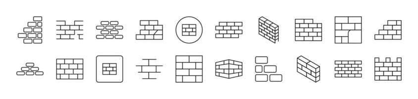 Brick Wall Collection of Thin Icons. Editable Stroke. Suitable for Web Sites, Books, Cards, Apps vector