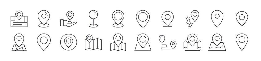 Set of Line Icons of Map Pin. Editable Stroke. Minimalistic Linear Pictogram for Design of Cards, Apps, Banners, Posts vector