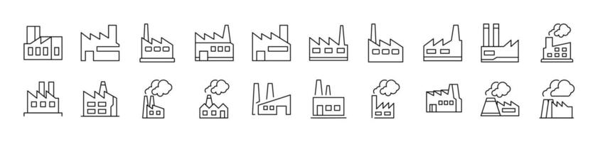 Factory and Manufacture Line Icon Collection. Editable Stroke. Perfect for Infographics, Articles, Books, Flyers, Banners vector