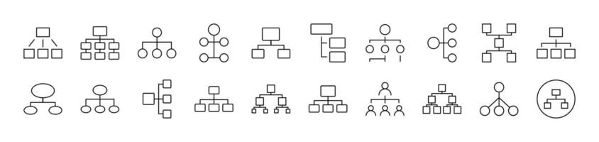Mind Map or Hierarchy Pack of Thin Icons. Editable Stroke. Suitable for Web Sites, Books, Cards, Apps vector