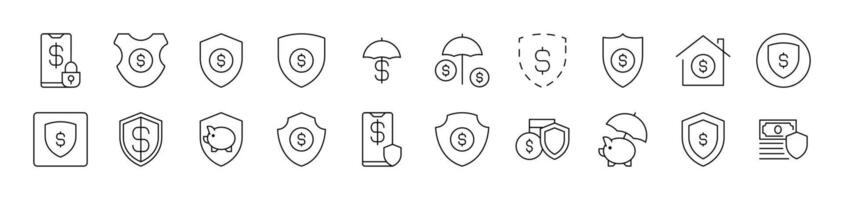 Money by Shield Simple Icon Collection. Editable Stroke. Perfect for Infographics, Articles, Books, Flyers, Banners vector