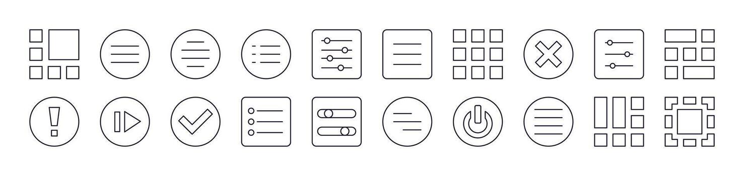 Set of Line Icons of Interface. Editable Stroke. Minimalistic Linear Pictogram for Design of Cards, Apps, Banners, Posts vector