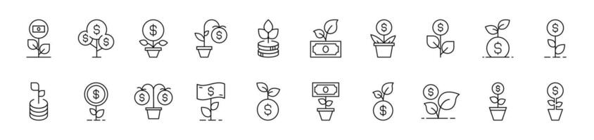 Money Tree Related Line Icon Collection. Editable Stroke. Perfect for Infographics, Articles, Books, Flyers, Banners vector