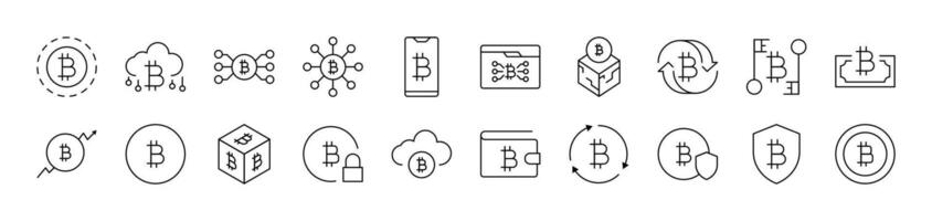 Cryptocurrency Outline Image Collection. Editable Stroke. Perfect for Infographics, Articles, Books, Flyers, Banners vector