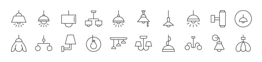 Lamps and Chandeliers Set of Thin Icons. Editable Stroke. Suitable for Web Sites, Books, Cards, Apps vector