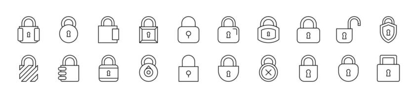Padlock and Lock Related Line Icons for Web Sites, Books, Cards, Apps. Editable Stroke. Suitable for Web Sites, Books, Cards, Apps vector