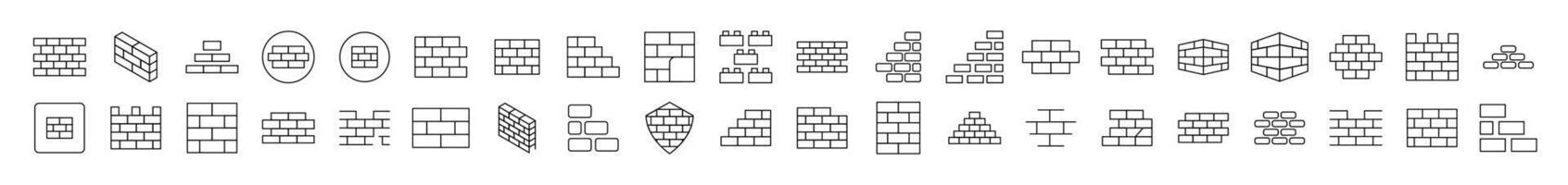 Brick Wall, Construction Collection of Thin Icons. Editable Stroke. Suitable for Web Sites, Books, Cards, Apps vector