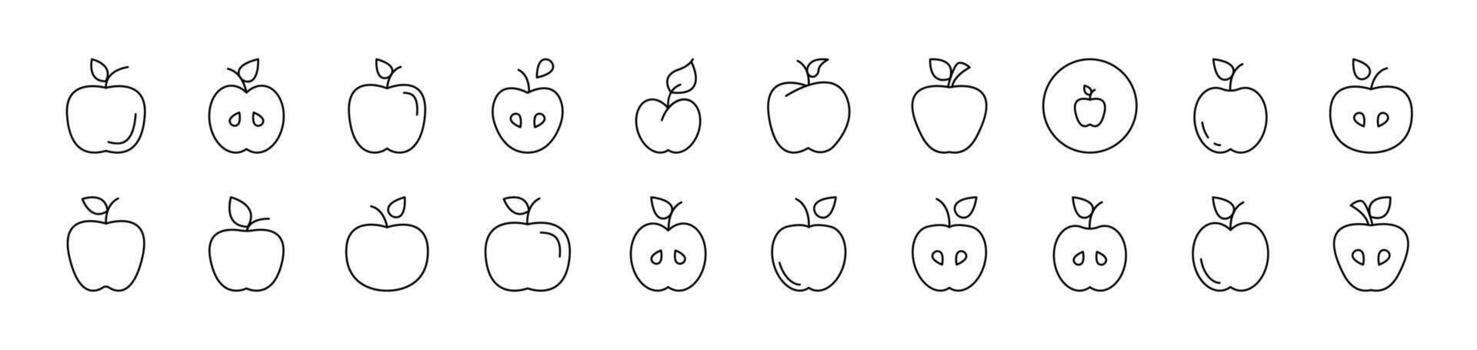 Apple Related Line Icons for Web Sites, Books, Cards, Apps. Editable Stroke. Suitable for Web Sites, Books, Cards, Apps vector