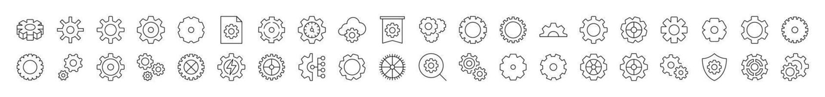 Collection of Mechanism and Settings Related Line Icons. Editable Stroke for Design, Web Sites, Apps, Cards. Contains Linear Images of Gear vector