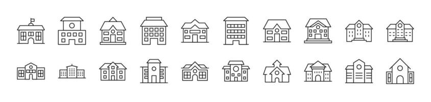 Building Icon Set for UI, Placards, Books, Apps. Editable Stroke. Suitable for Web Sites, Books, Cards, Apps vector