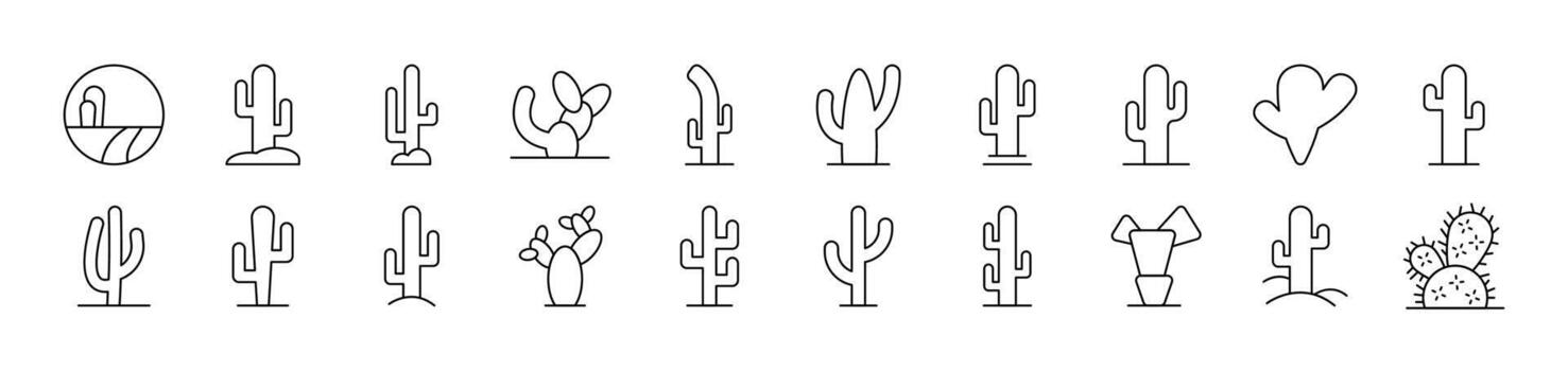 Cactus and Succulent Pack of Thin Icons. Editable Stroke. Suitable for Web Sites, Books, Cards, Apps vector