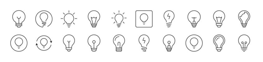 Light Bulb, Lamp Outline Picture Collection. Editable Stroke. Perfect for Infographics, Articles, Books, Flyers, Banners vector