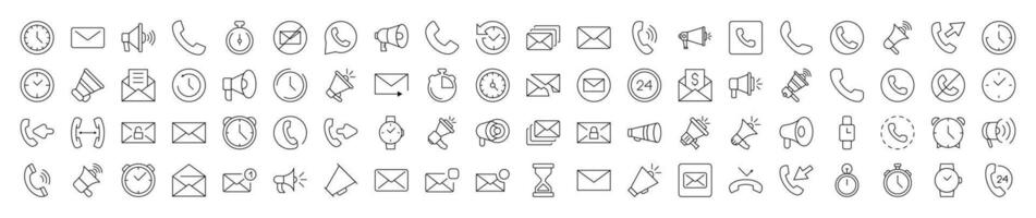 Pack of Line Icons of Contact Us and Interface. Editable Stroke. Minimalistic Linear Pictogram for Design of Cards, Apps, Banners, Posts vector