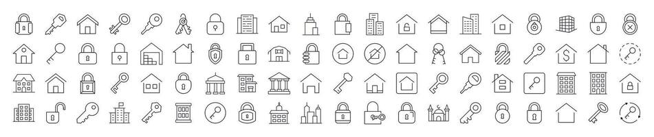 Simple Linear Icon of House and Real Estate. Editable Stroke. Minimalistic Linear Pictogram for Design of Cards, Apps, Banners, Posts vector