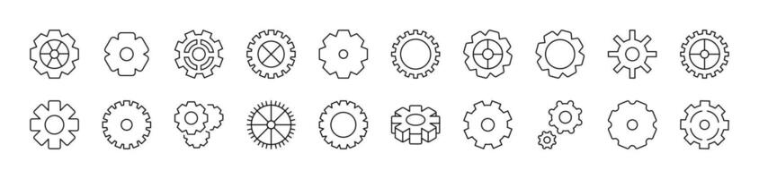Gear and Cogwheel as Mechanism Outline Icon Collection. Editable Stroke. Perfect for Infographics, Articles, Books, Flyers, Banners vector