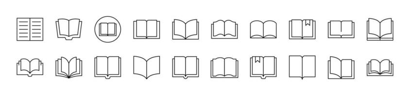 Book as Reading Bundle of Thin Icons. Editable Stroke. Suitable for Web Sites, Books, Cards, Apps vector