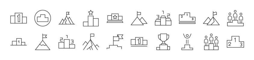 Winner and Pedestal Related Icon Set. Editable Stroke. Suitable for Web Sites, Books, Cards, Apps vector