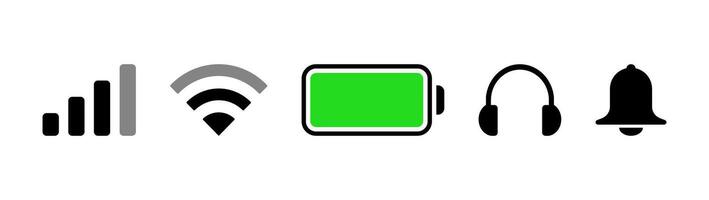 Notification bar battery wifi network music sound essential icon set vector