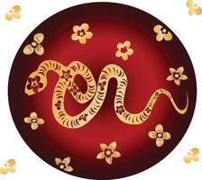 A snake with gold and red decorations on a red background vector