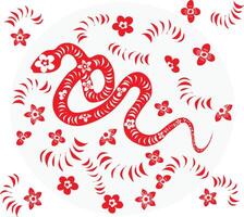 A snake with red flowers and a circle vector