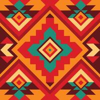 an ethnic style pattern with red, green and orange colors vector