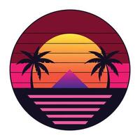 retro style palm trees and sunset illustration vector