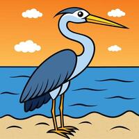 a cartoon heron standing on the beach vector