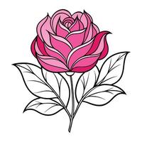 a pink rose with leaves on a white background vector