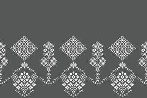 Ethnic pattern decor with gray color background motif pattern fabric design pixel. vector