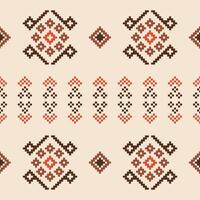 Ethnic motif wallpaper with brown cream background fabric pattern design pixel art. vector