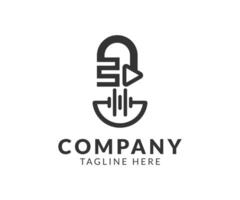 Podcast logo template design icon symbol with microphone, media play button and speaker concept. vector