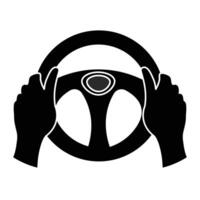 Steering Wheel Driving Hands Black Icon Isolated Illustration vector