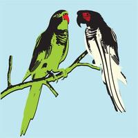 Two parrots, parrots are inseparable, cute birds on a tree branch. Flat design. illustration. vector