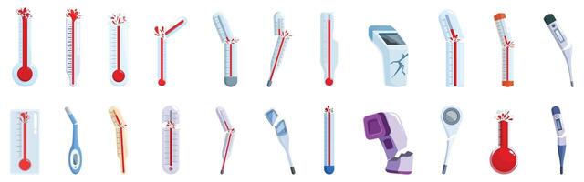 Broken thermometer icons set. Thermometers measuring high fever and broken thermometers icons set vector