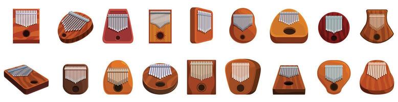 Kalimba icons set. Kalimba musical instruments icons showing various shapes and colors vector