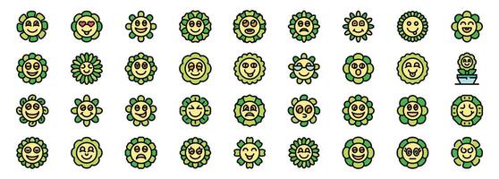 Sunflower character showing different emotions and facial expressions vector